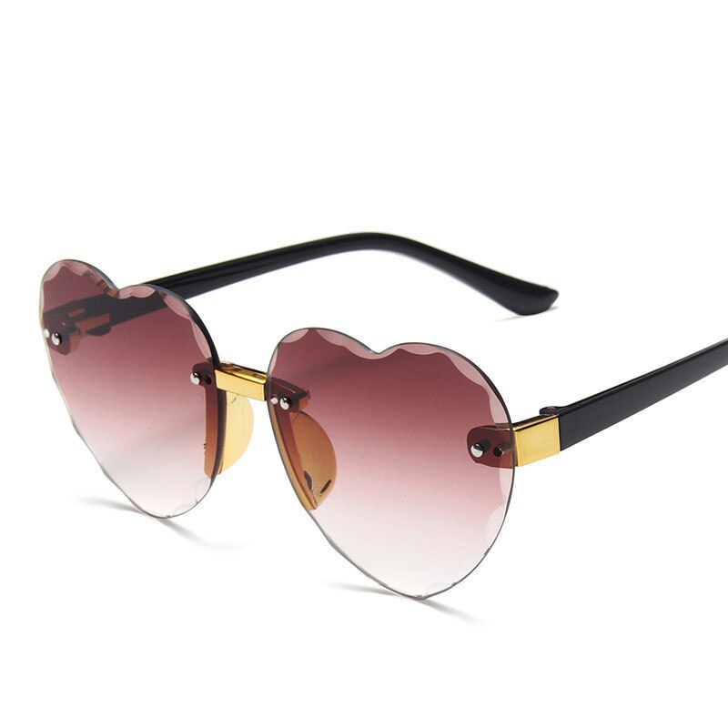 Bonito coração sem aro óculos de sol crianças crianças cinza rosa vermelho lentes moda meninos meninas uv400 crianças motorista óculos: Tea