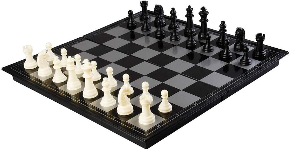 AMEROUS 12" x 12" Travel Magnetic International Chess Set with Folding Chess Board