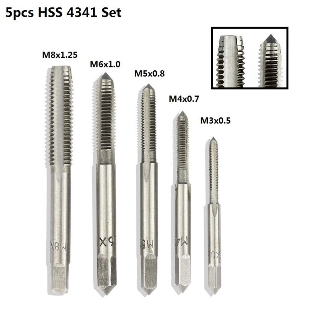 5Pcs Hss Coating M3 M4 M5 M6 M8 Metric Tap Set Screw Head Tap Straight Drill Flute Tap Machine