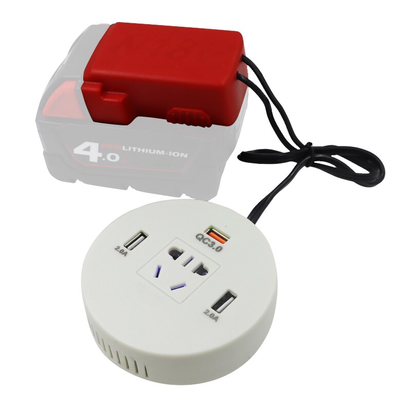 60W Power Inverter DC to AC 220V USB Mobile Phone Charger For Milwaukee 20V 18V 2.0A QC3.0 Li-ion Battery M18 Power Bank