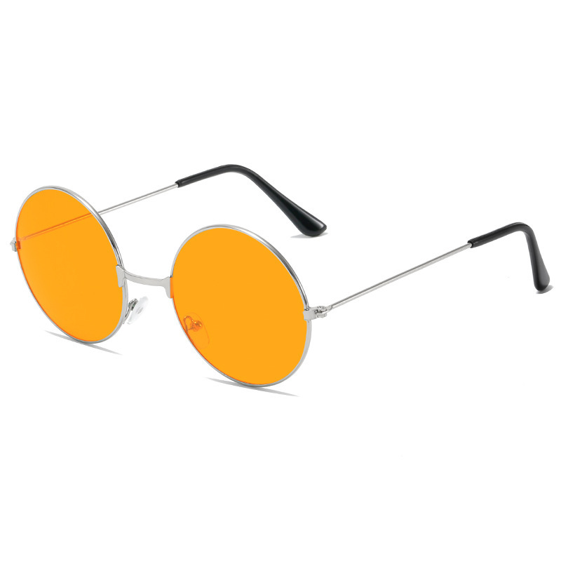 Retro Hippie Round Metal Frame Sunglasses Small Circle Sun Glasses Disco Party Candy Color Lens Eyewear for Women Men: Pink