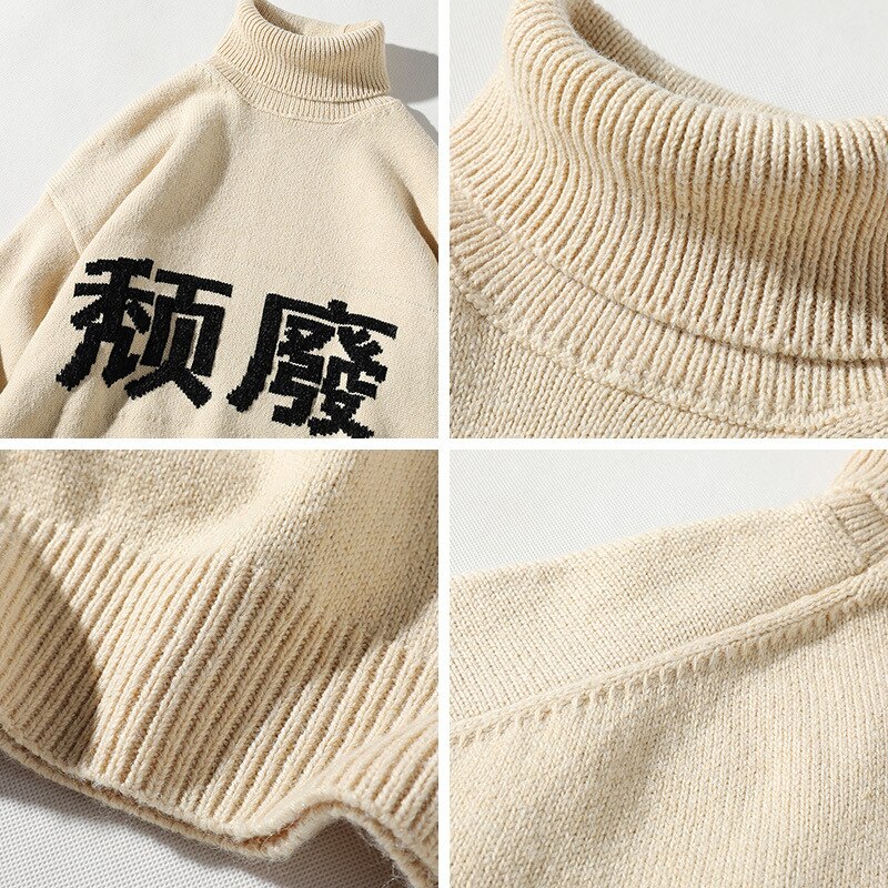 Icpans høyhalset genser herre genser bomull ull japansk stil genser pullovere mannlig hofte hopp streetwear høst vinter