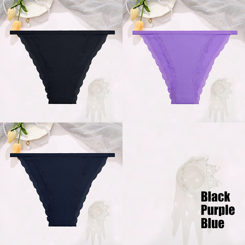 Finetoo 3 stks/set Sexy Kant Katoenen Slips Vrouwen Solid Comfortabele Slipje Vrouwelijke Zacht Ondergoed Ademend Intimates Lingerie: XL / green