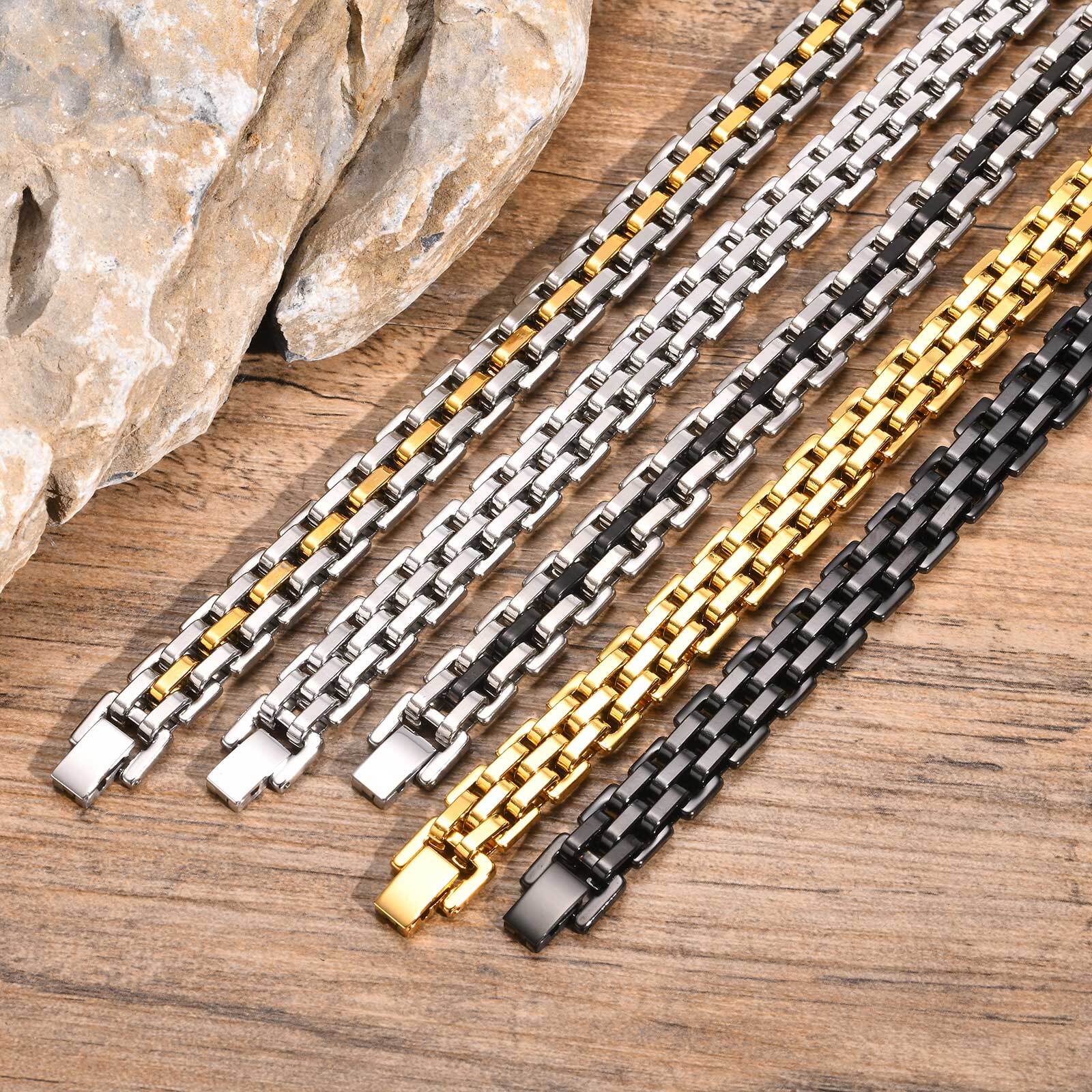 Gents Bracelet for Men, Two Tone Stainless Steel Bracelet, Men Jewelry