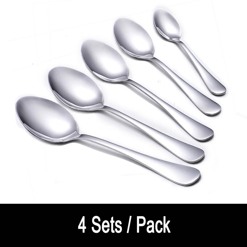 Lepelset roestvrij staal puntige lepelset 5 stuks verschillende maten bestek diner dessert ijs thee koffie lepel vallend: Puntige lepel 4 sets