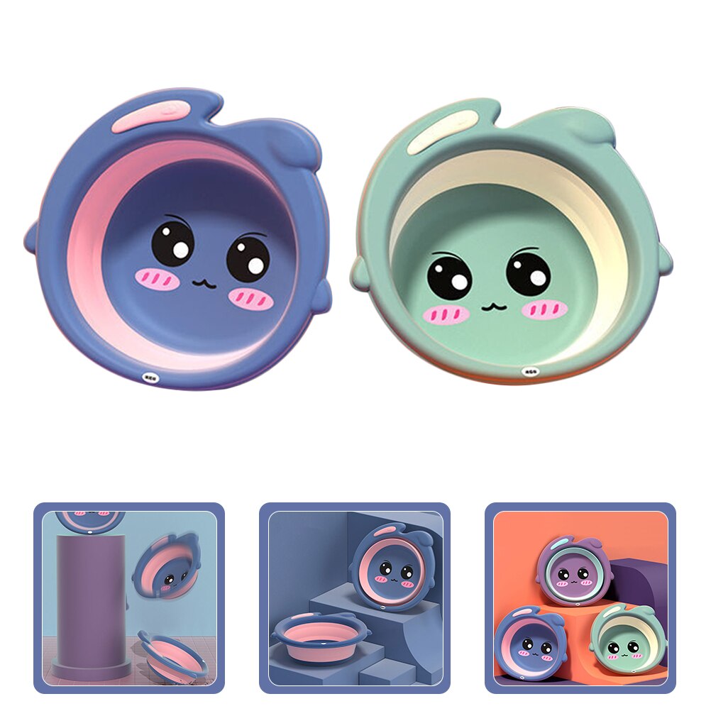 2pcs Baby Wash Basin Cartoon Collapsible Wash Basin Baby Washing Basin: Default Title