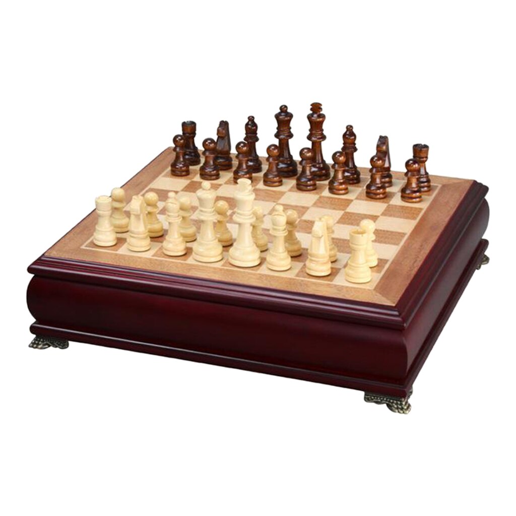 Wooden Carved Chess Set Competitive Board Games Wood Board Box Storage Slots for Adults Kids Family Friends