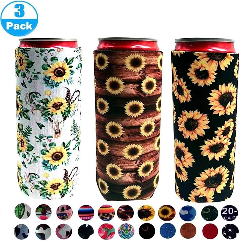 Neopreen Slanke Bier Kan Koeler Tall Stompe Houder Opvouwbare Stubby Houders Bier Koeler Tassen Past 12Oz Drinken &amp; Beer: 03SC 3pieces