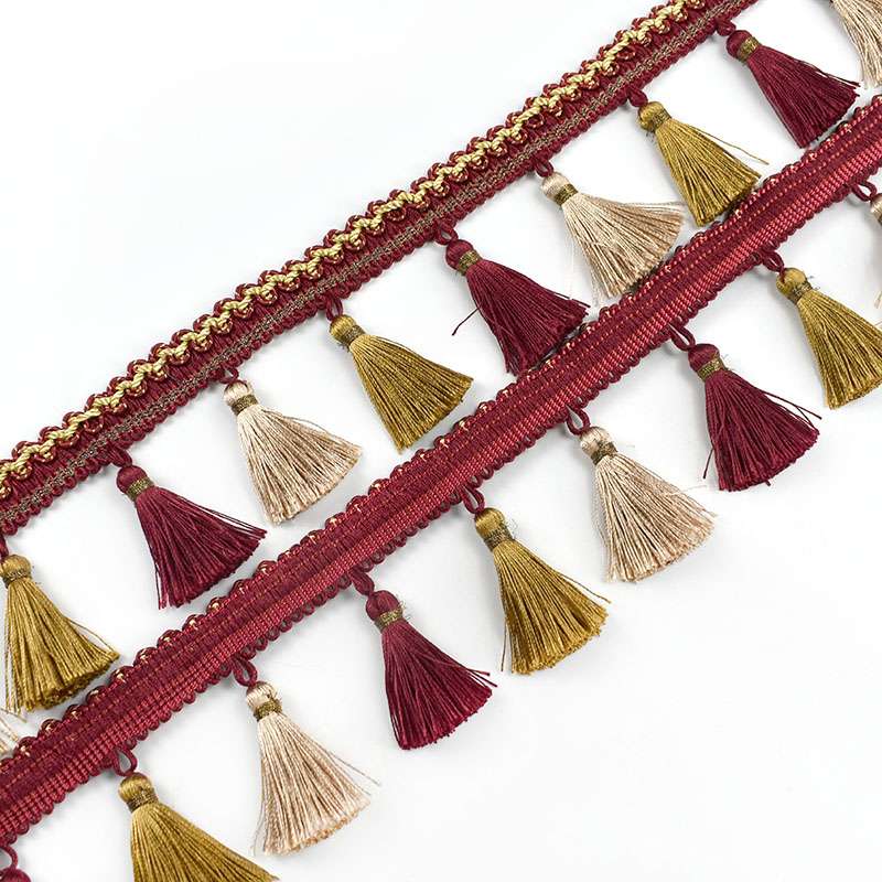 1/2Meters Meetee 85mm Wide Curtain Trim Tassels Lace Fringe Ribbon DIY Handmade Mantle Sofa Hometextile Decortion Accessories: Maroon / 1Meter