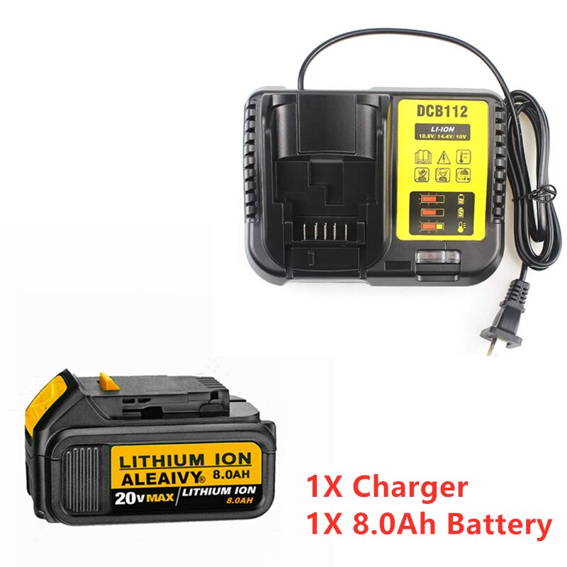 Aleaivy 18V 20V Max XR Battery 8.0Ah with Charger - Replacement for Dewalt DCB184 DCB181: 1pc 8.0Ah - 1pc Charger