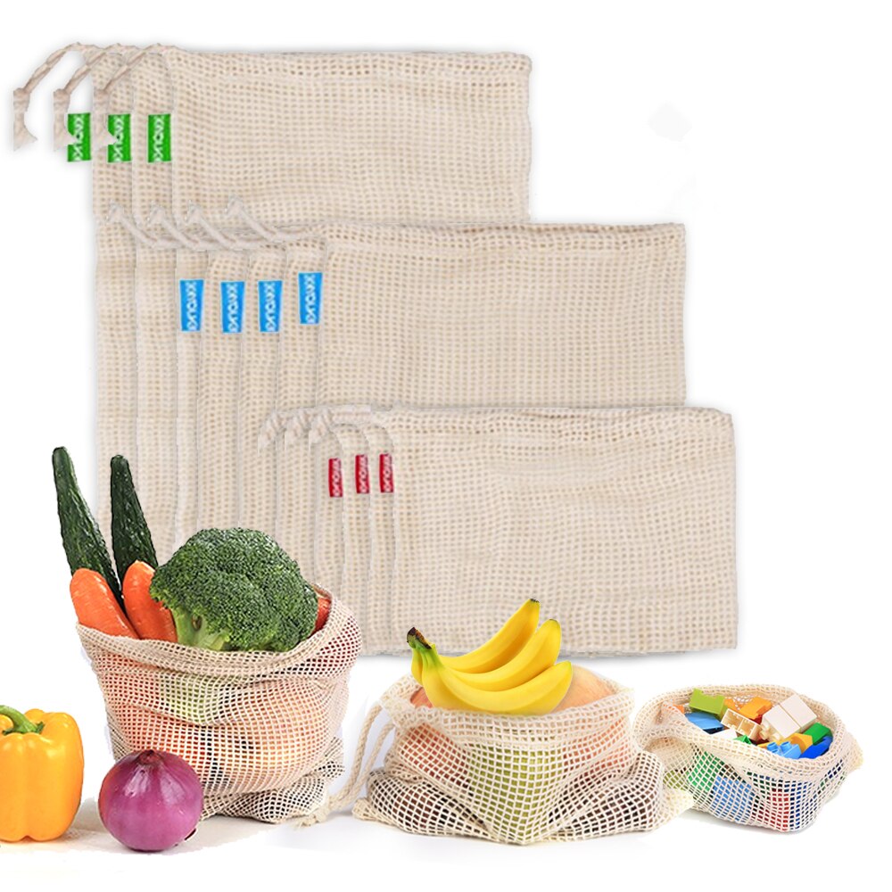 bolsas ecologicas reutilizables Bolsa reutilizable de malla de algodón para frutas vegetales bolsa de almacenamiento lavable de cocina bolsas reutilizables verduras y fruta