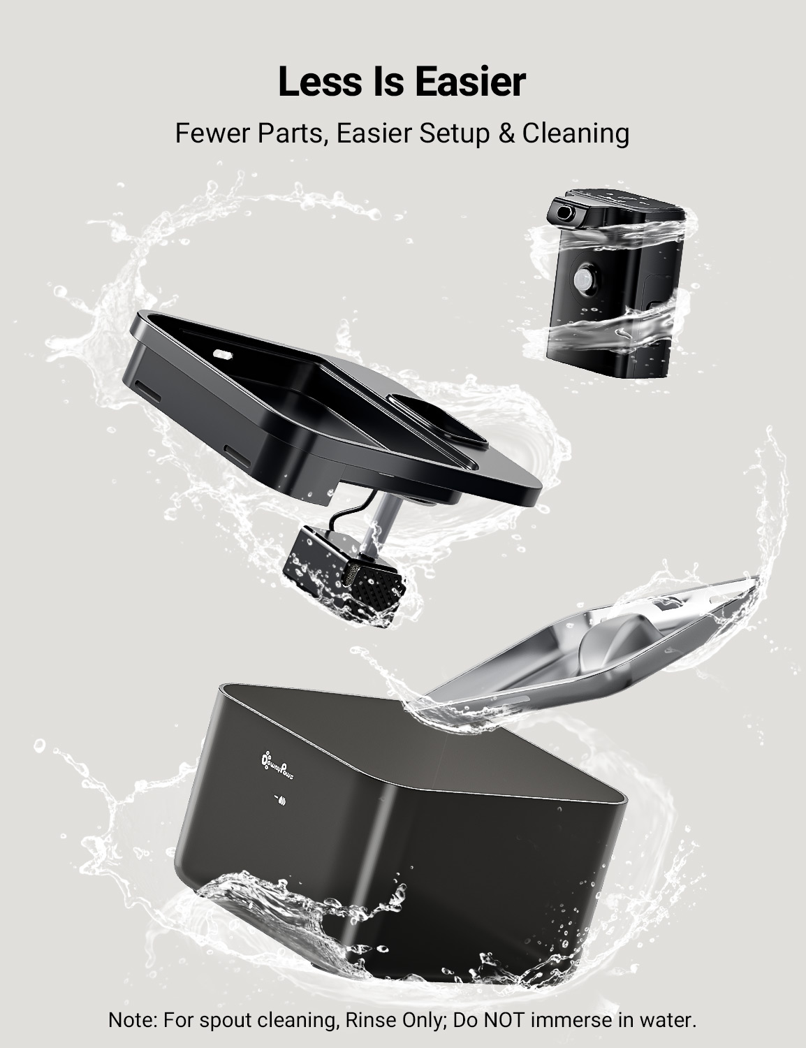 DownyPaws Fuente de agua automática para gatos de acero inoxidable de 2,5 L, bebedero inalámbrico negro de 4000 mAh para mascotas, batería y sensor, dispensador 2 en 1