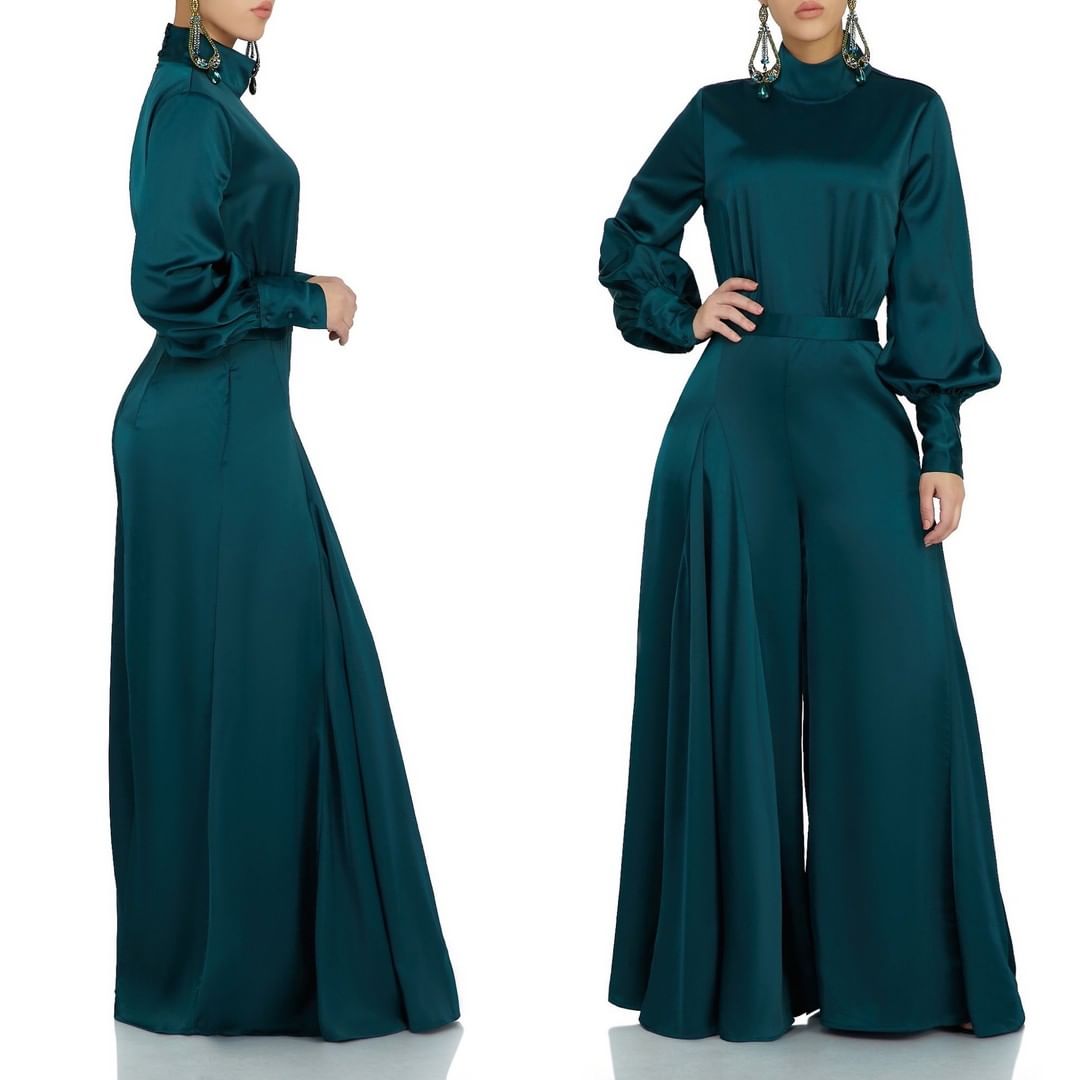 Afrikansk kvinne jumpsuits ensfarget sateng stoff bukser med klokkebunn pluss størrelse tøye ut jumpsuits