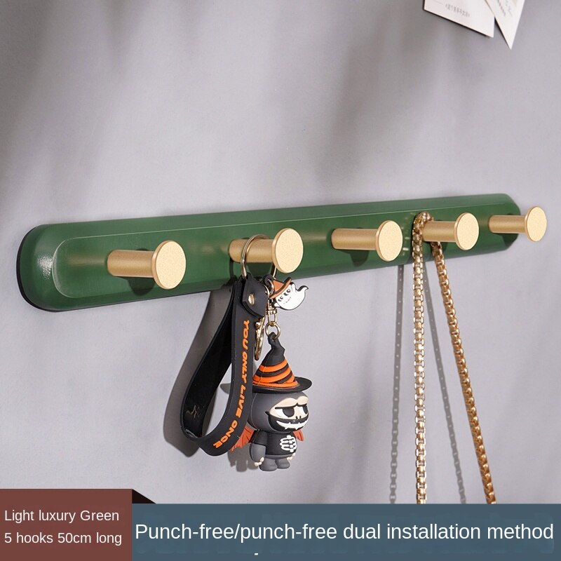 Kledingrek Muur Opknoping Muur Gemonteerde Ponsen-Gratis Kleding Haak Muur Ingang Achter Entree Garderobe Licht Luxe Kleding haak: Green 5 hooks