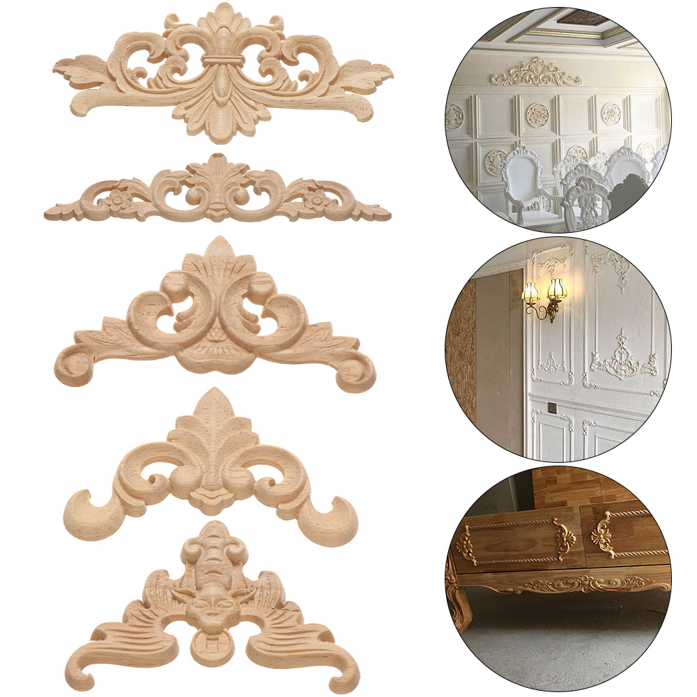 Multi-styles Unique Furniture Parts Rubber Natural Floral Wood Carved Corner Appliques Frame Wall Door Decoration Crafts