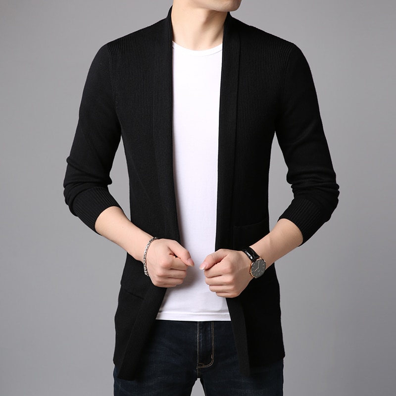Cardigan Long en tricot pour homme, chandail de à la , coupe ajustée, pardessus tricoté, Style coréen, vêtements décontractés, automne 2022