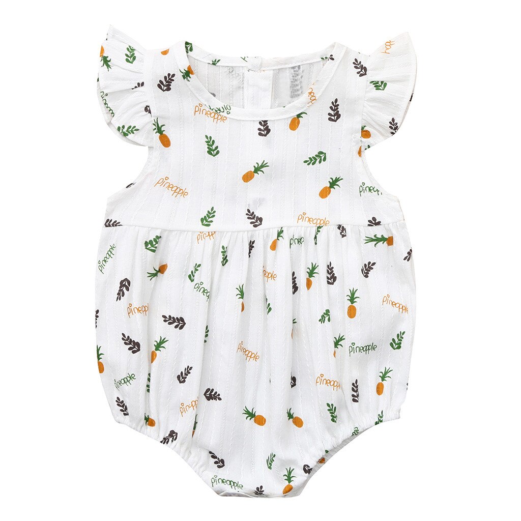 Mono sin mangas con cuello redondo y estampado de piña para bebé, de verano: White / 6-12M