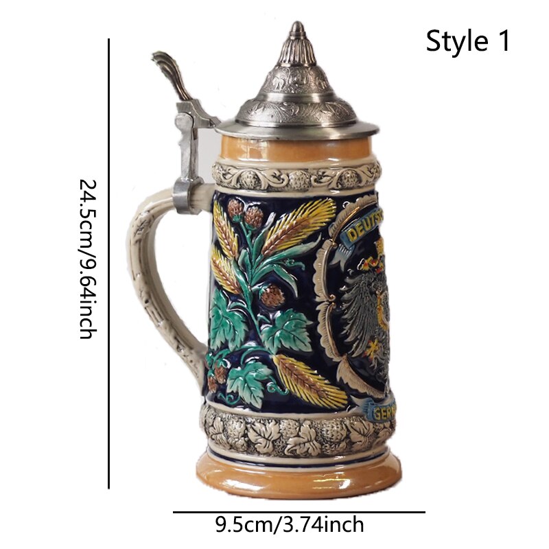 German Beer Stein Mug Large Capacity Retro Ceramic Beer Mugs Handmade Cup Germany Tankard Glass Mug 600ml Best Fathers Mens: 1