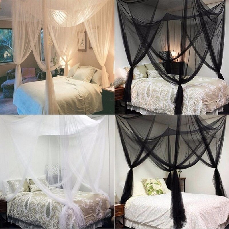 Moustiquaire noir blanc pour Double quatre coin lit poste lit baldaquin moustiquaire pleine reine King Size literie