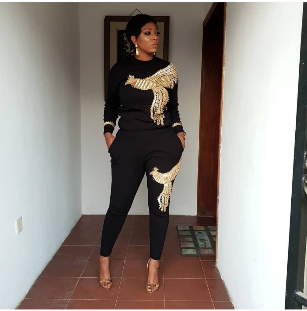 Winter Spring Long Sleeve Sportswear Office Phoenix Sequined Sweatshirt Pant 2pcs Women's Set Outfits Suit AM306