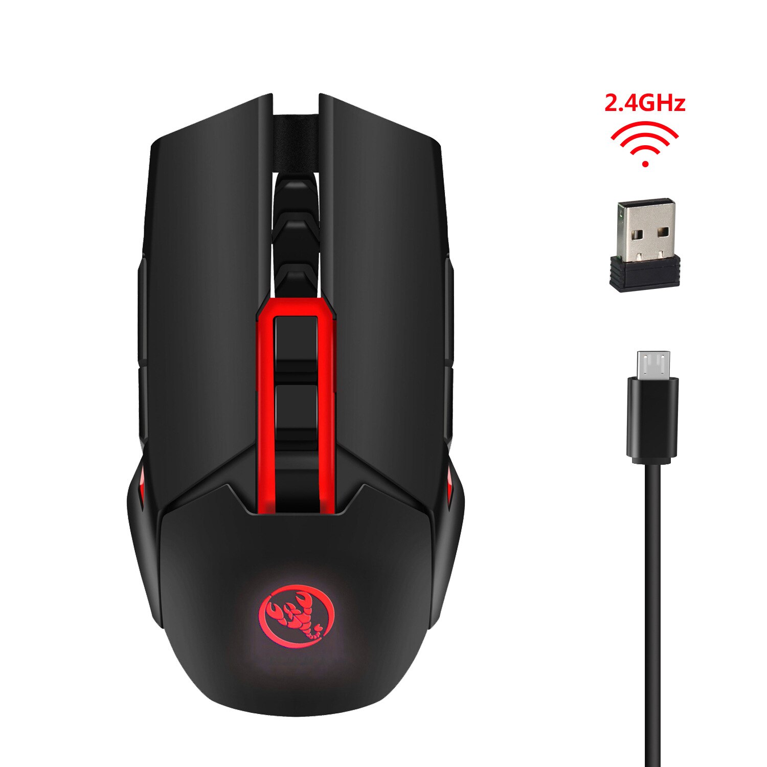 Moyukaxie Draadloze Opladen Gaming Muis 5 Verstelbare Dpi Computer Accessoires Gaming Muis: red No letters