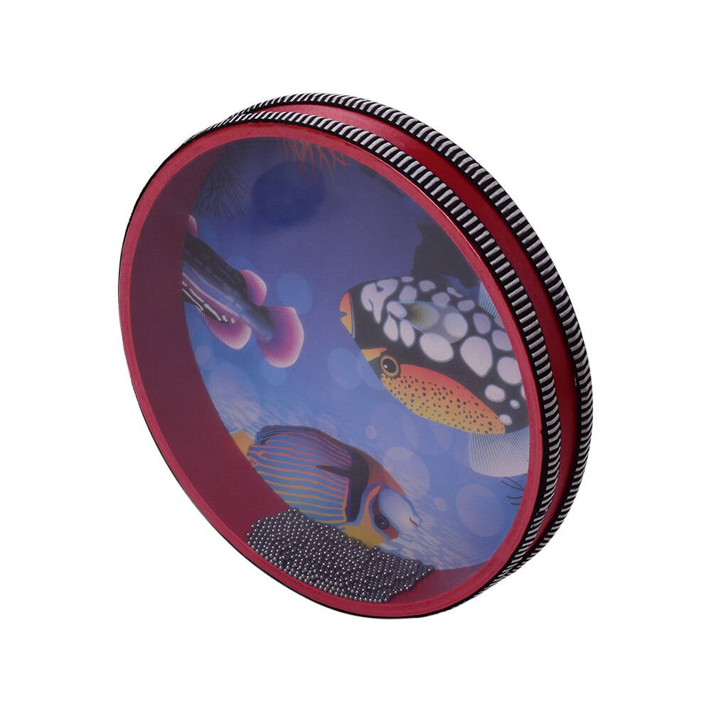 10-inch Solid Wooden Ocean Drum Sea Wave Drum Frame Drum Gentle Sea Wave Sound Musical Toy Red