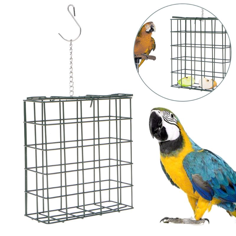 Bird Feeder Green Cube Cage Food Container Outdoor Wild Birds Parrot Feeding Hanging Tree Portable Fruit Vegetable Park Garden