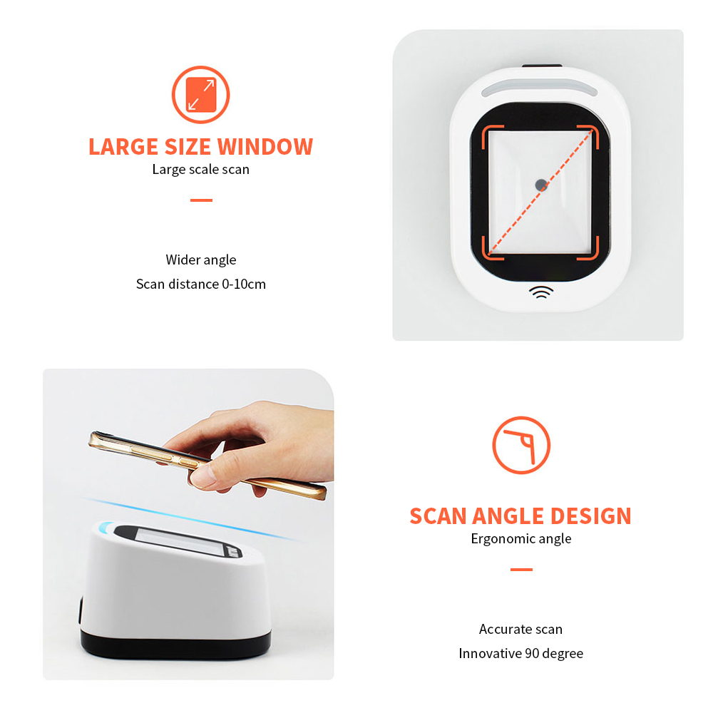 Wired Barcode Scanner Usb Veelzijdige Scannen Handsfree Scan Qr Code 1D &amp; 2D Code Reader Voor Supermarkten/winkels