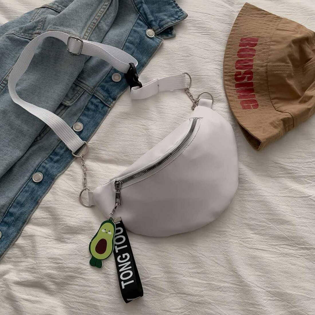 Sacchetto della Vita delle donne Delle Signore di Avocado Decorazione Della Chiusura Lampo Petto Sacchetto di Banana Strada Sport del Pacchetto di Fanny Delle Ragazze Ragazzi Bum Borse Cinghia Del Telefono pacchetto della vita: white1