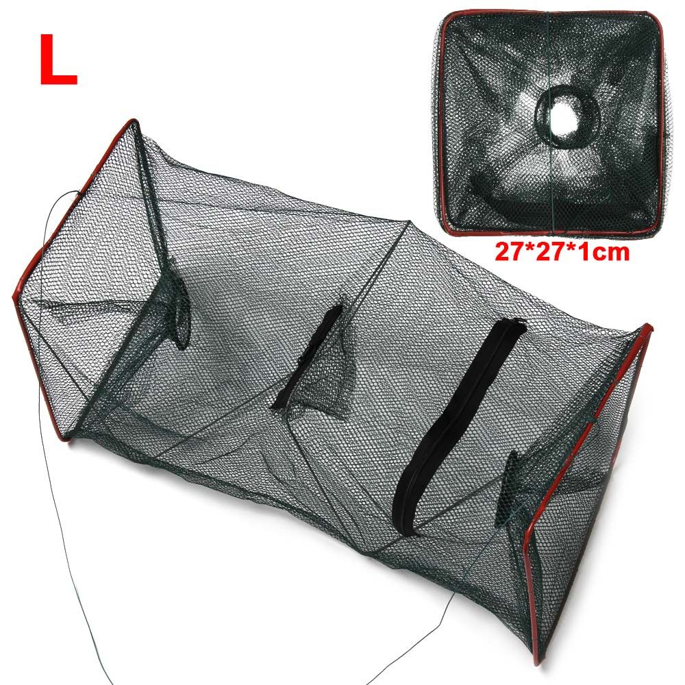 Portable Foldable Zipper Desig Nylon Mesh Shrimp Trap Cage for Crayfish Crab Lobster Fishing Tackle Fish Net: L