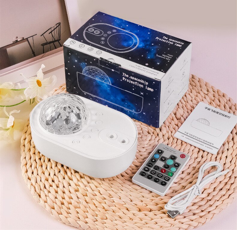 Lámpara de proyector de cielo estrellado para dormitorio de niños, luz LED de noche romántica con música creativa, nave espacial: Black