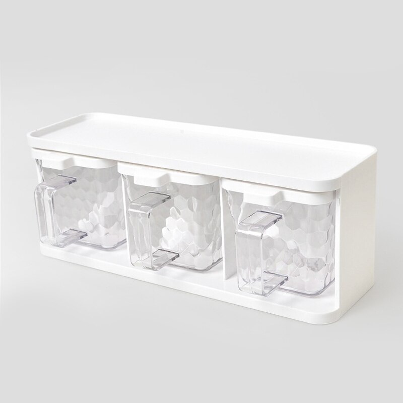 Kruidkruik Kruiden Doos Plastic Zout Peper Keuken Komijnpoeder Opslag Fles Helder Transparant Rack Kruiderij Set Gereedschap: Crystal 3pcs-set