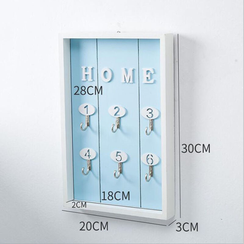 Vægmonteret nøgleholder trænøgleholder med 6 krog væg dekorativ holder nøgleholder væg minimalistisk vægkrog: Mørkeblå