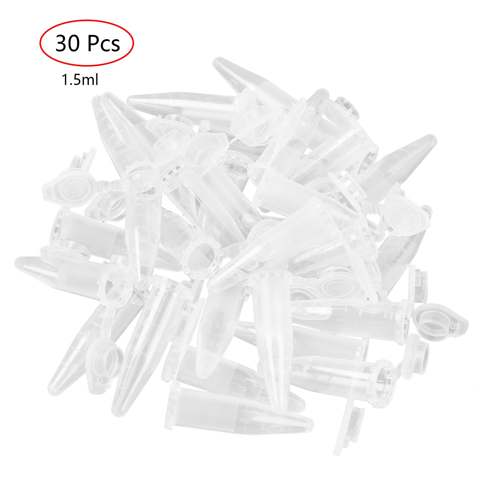 30 kleine testflesjes kweekbak van helder plastic microcentrifugebuis met schaalverdeling, lekvrije monsterpot, vloeistofextractiecontainer: 1.5ml capaciteit