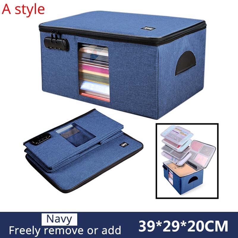 Große Kapazität Dokument Lagerung Tasche Mit Passwort Lock Wasserdichte Dokument Tasche Bussiness Dichtung Organizer Handtasche: A-navy