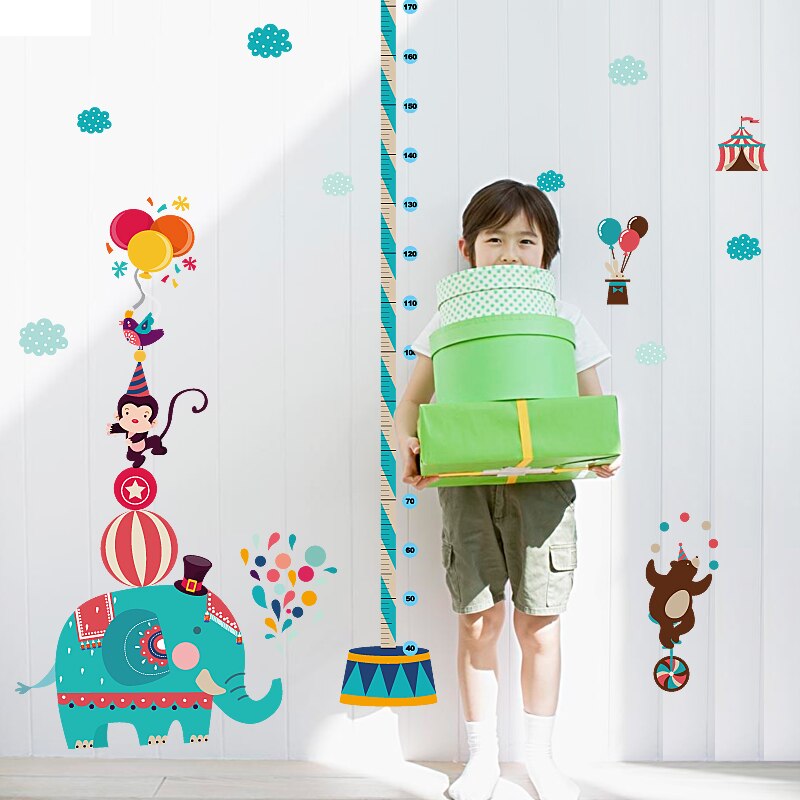 Friendly Cartoon Animals Kids Height Wall Stickers for Baby Rooms Lovely Giraffe Elephant Cats Home Decor PVC Vinyl Wall Decals: No.11