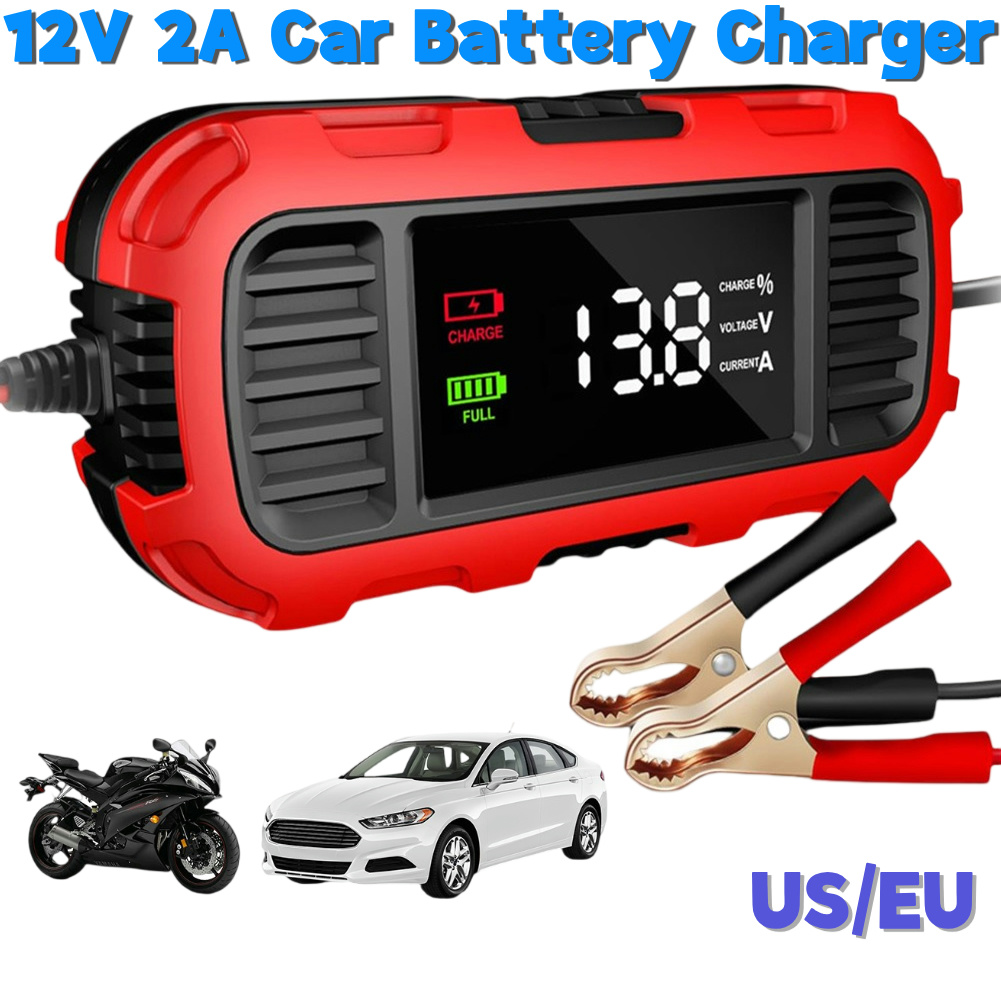 Auto Motorrad Batterie Ladegerät Digital Display 12V 2A Batterie Ladegerät Batterie Erhaltungsladegerät Betreuer für Auto Lkw Batterie