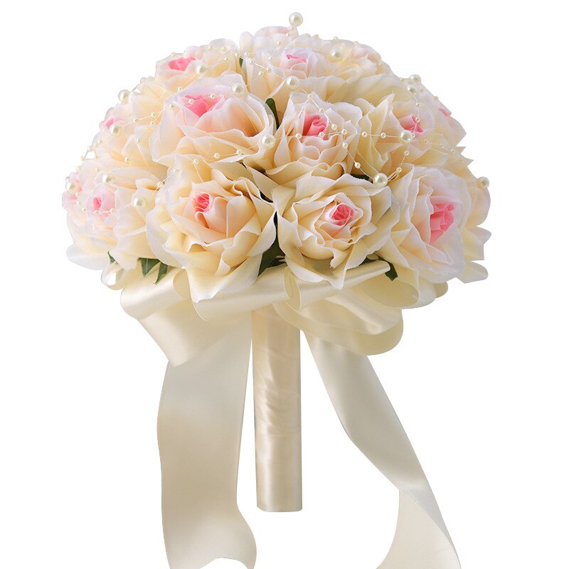 JaneVini Champagne White Bridal Flowers Bride Hand Bouquet Pearls Artificial Groom Flower Bouquet Brooch Mazzi Di Fiori: Champagne