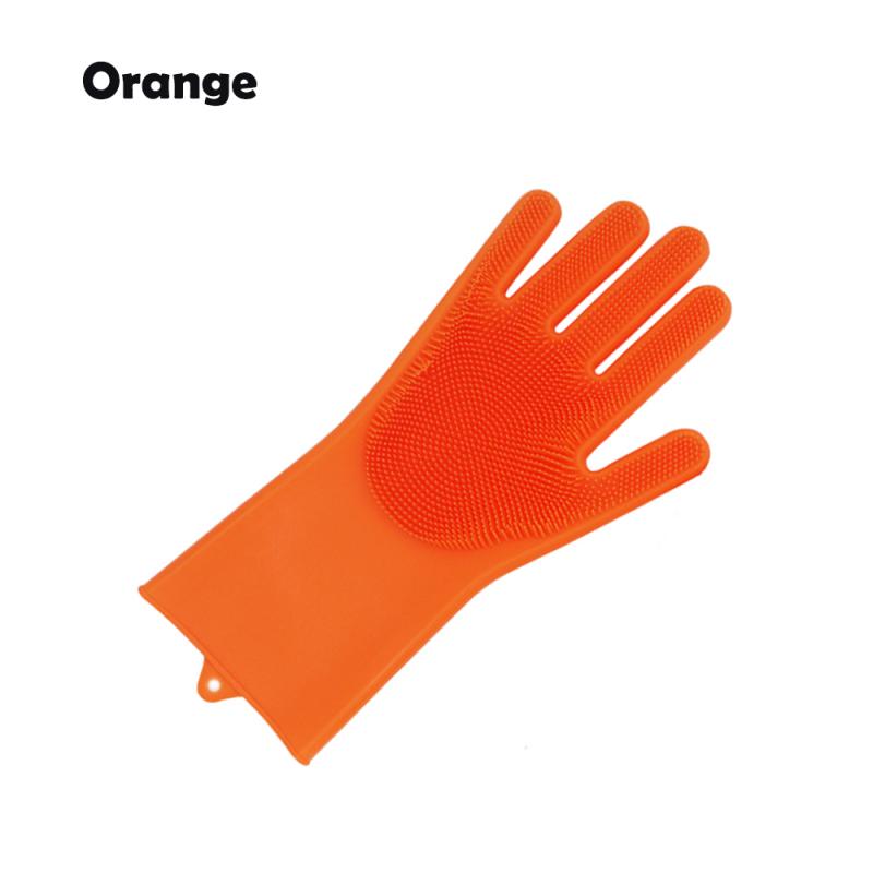 1PC Silicone Dishwashing Scrubber Gloves Kitchen Cleaning Gloves Bath Pet Dog Left Right Hand Gloves Household Cleaning Tools: Orange Right