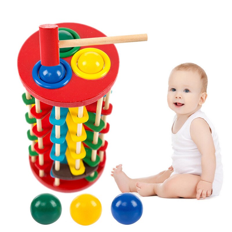 Hands-on Percussion Piling Table Wooden Toys Color Early Education Toys For Baby Playing Table Knocking Ball Ladder