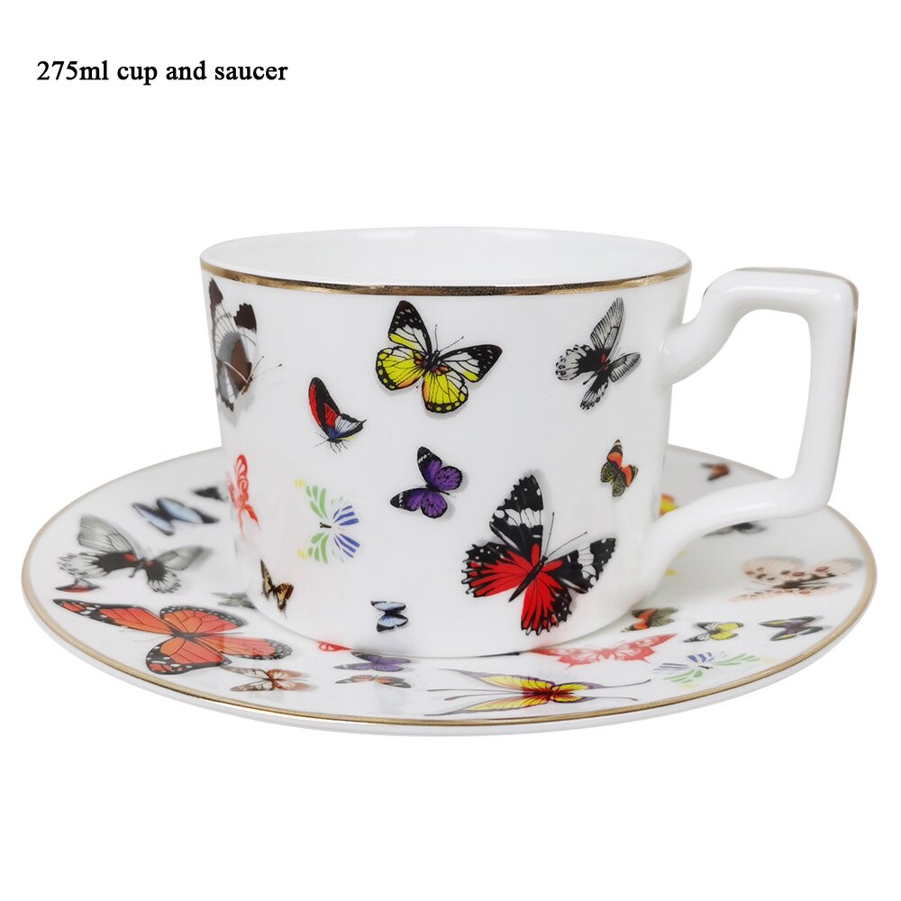 Ceramic Tray Gold Rim Plate Flat Dish Cake Dinner Tray Bowl Tableware Butterfly Bone China Tea Milk Cup Coffee Cup and Saucer: E