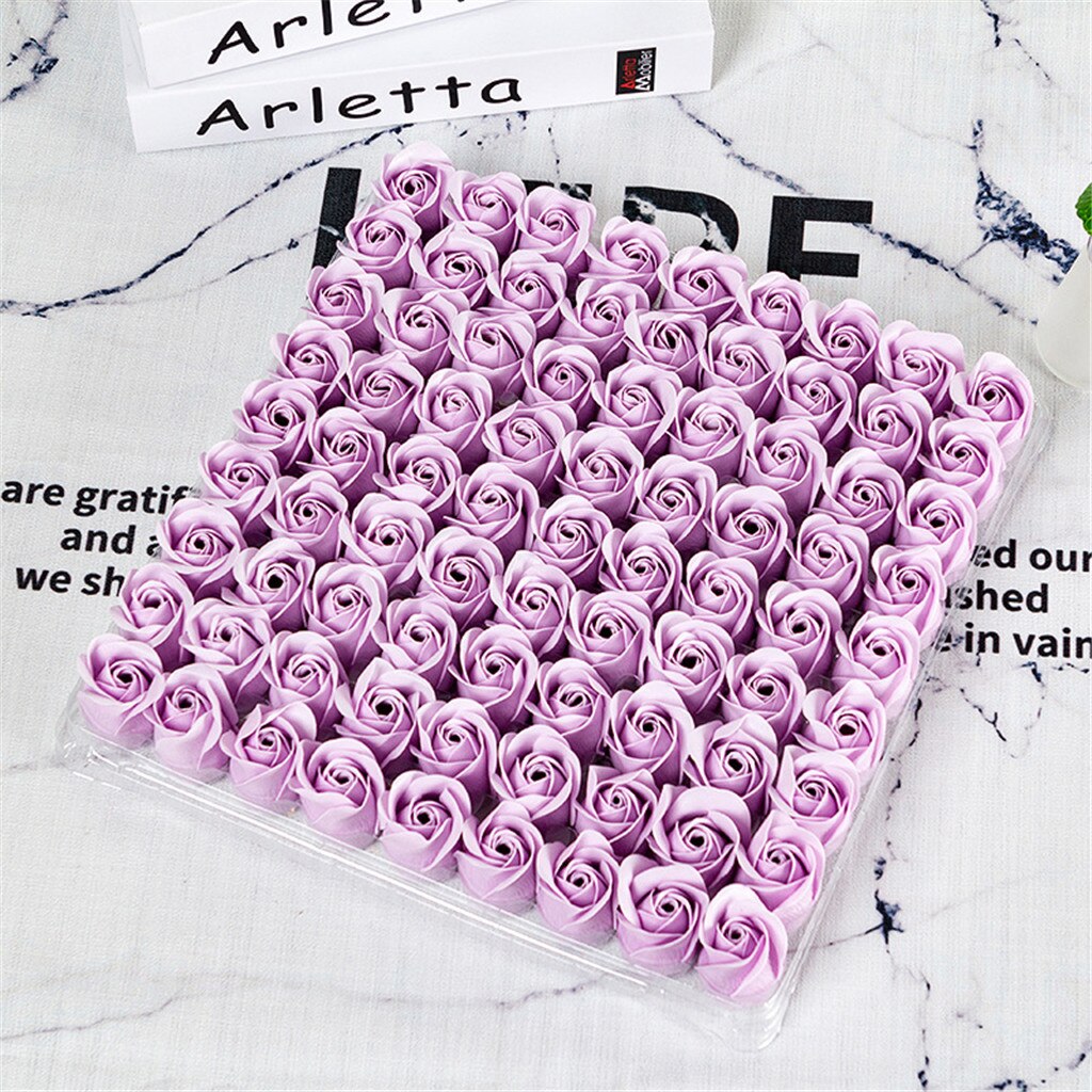 81Pcs/1Box Bruiloft Decoratie Rose Zeep Bloem Hoofd Drie-Layer Zonder Base Simulatie Rose Eeuwige bloem Roos: violet