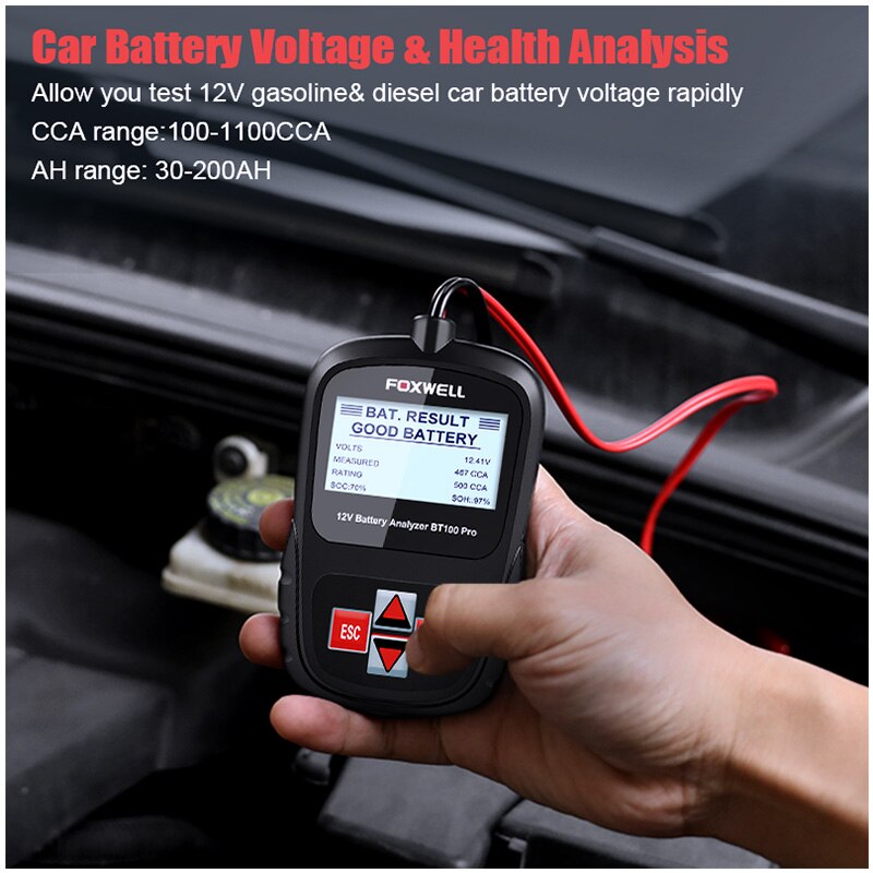12v 1100 cca auton akun testauslaite analysaattori foxwell  bt100 pro tulville agm geeli autojen akkuanalysaattori monikielinen