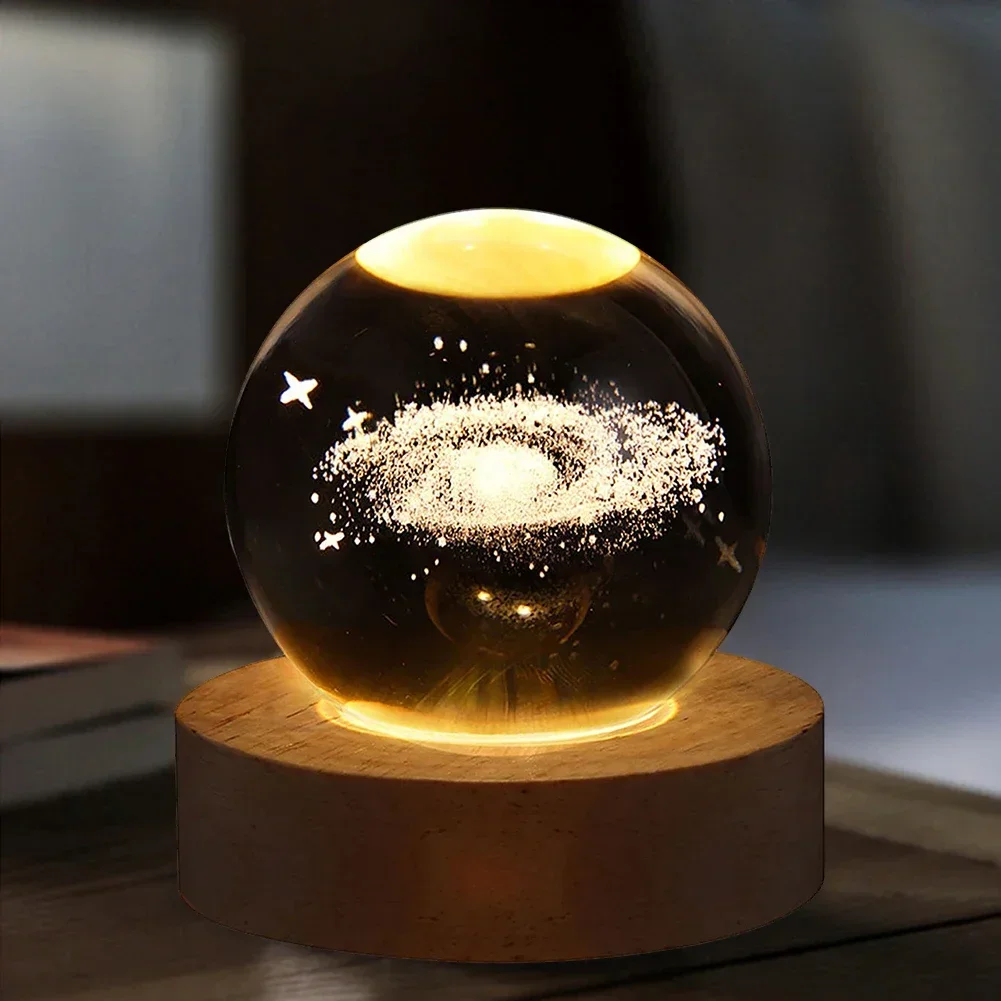 Lampe boule de cristal galaxie alimentée par USB, lumière de lune éclairée en 3D pour la maison, chambre à coucher, bureau, décoration de table, veilleuse: royal blue