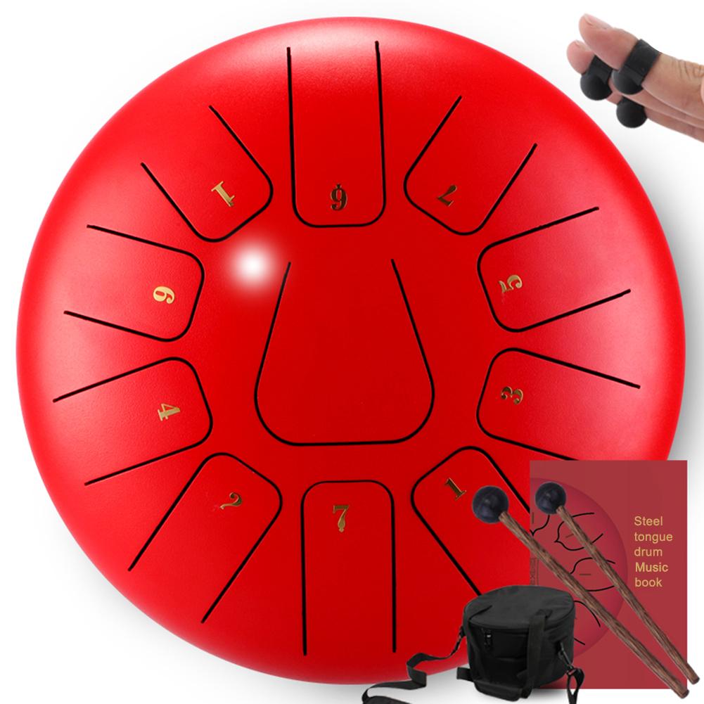 Tong Drum 10 Inch 11 Notities Staal Tong Drum Hand Pan Drum Met Vinger Mouwen Hamers Percussie Instrument: Red