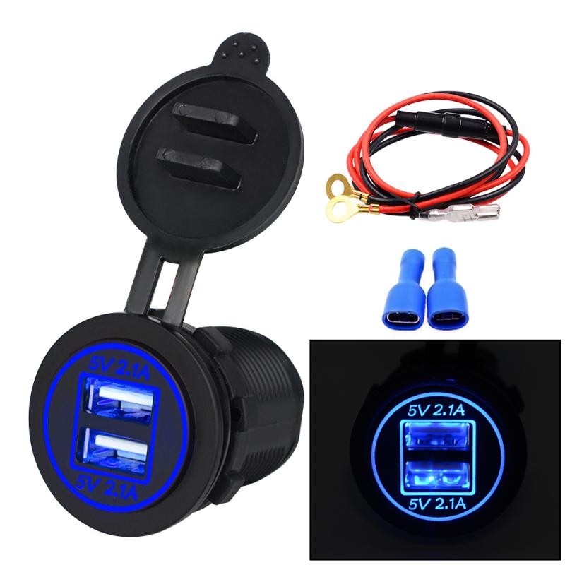 Universele 4.2A 12V Dual Usb Car Charger Sigarettenaansteker Adapter Auto Usb Mobiele Telefoon Oplader Sigarettenaansteker: Blauw