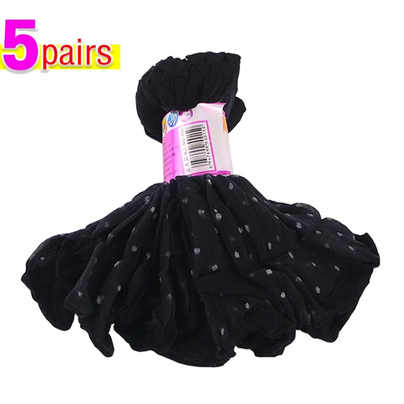 5/10Pairs Dot Zijden Sokken Vrouwen Transparante Dunne Ademende Zomer Nylon Korte Voorraad Vrouwelijke Antislip Stretch enkel Sexy Sok: GRIJS