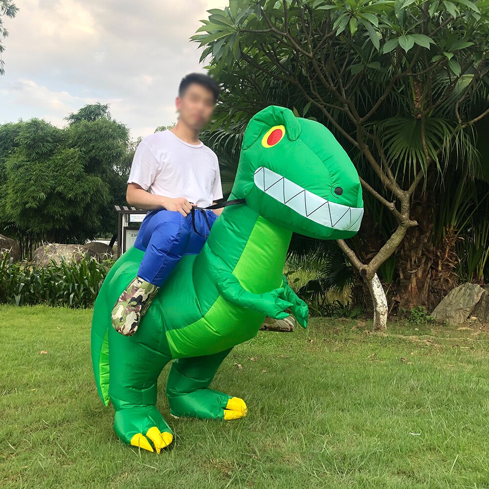 Carnival Ride on Dinosaur Inflatable Costume Halloween Party Costumes Adult Fancy Disfraz Purim Mascot Green Dino Blow Up Dress