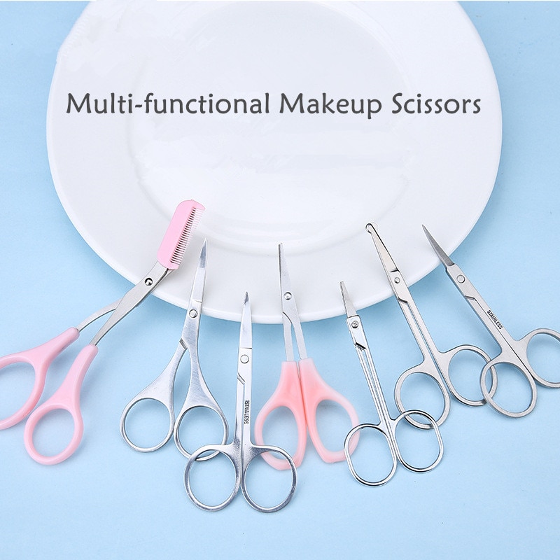 Stainless Steel Makeup Scissors Eyebrow Scissor Eyelashes Nose Hair Trimmer Manicure Facial Trimming Tweezer Makeup Tool