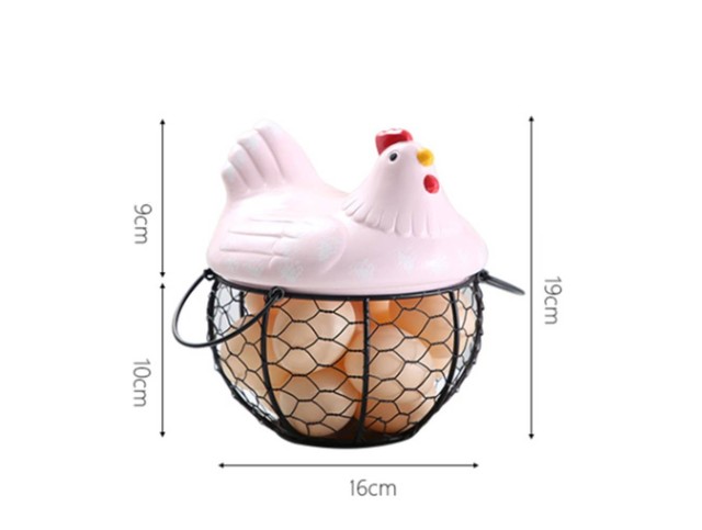 Chicken Shape Iron Egg Storage Box Household Creativite Egg Basket Egg Tray Storage Basket Fruit Container Refrigerator Storage: Pink